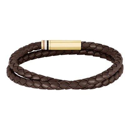 Hugo Boss Jewellery Men's Ares Brown Leather & Gold Plated Steel Bracelet 1580670M