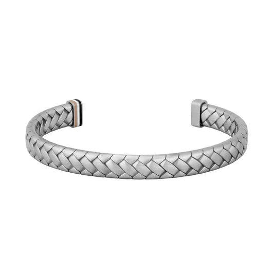 Hugo Boss Jewellery Men's Silver-Tone Cuff with Herringbone Pattern
