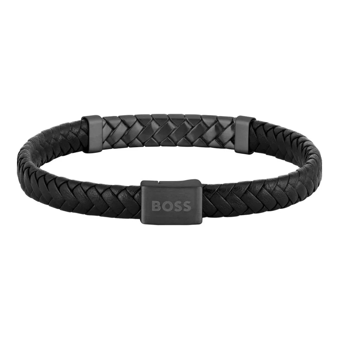 Hugo Boss Jewellery Men's Tailored Black Leather & Steel Bracelet 1580676M