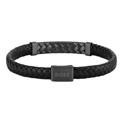 Hugo Boss Jewellery Men's Tailored Black Leather & Steel Bracelet 1580676M