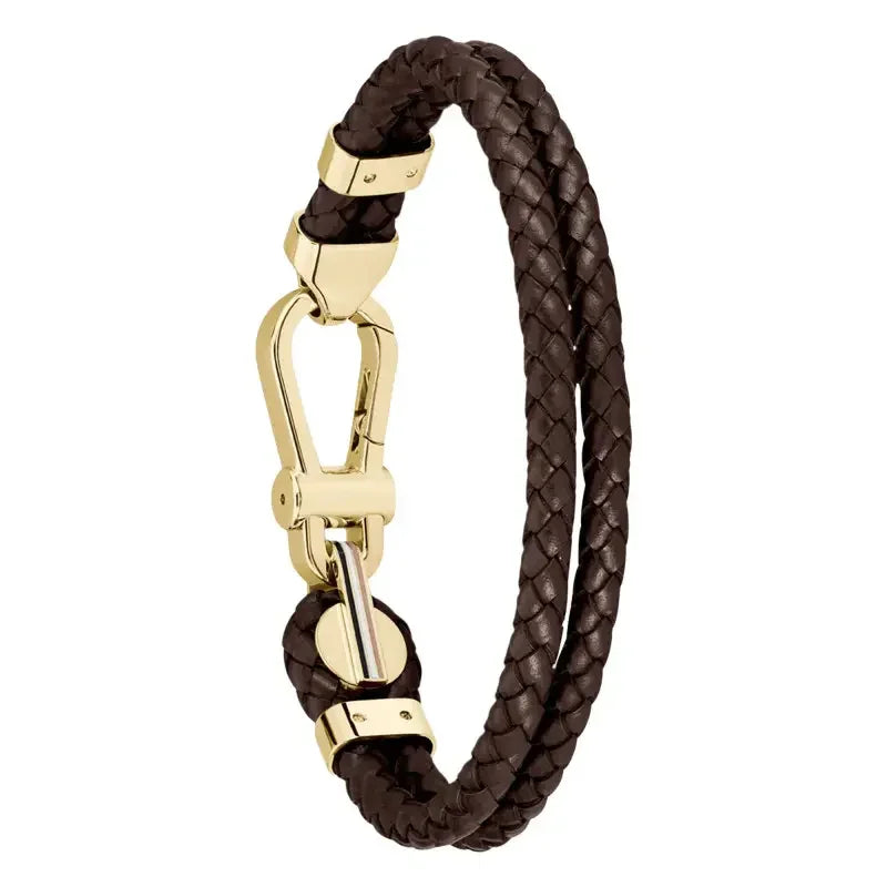 Hugo Boss Jewellery Men's Ares Prime Bracelet Brown Leather & Gold Steel 1580700M