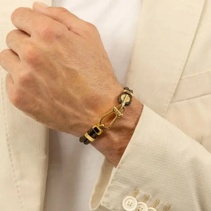 Hugo Boss Jewellery Men's Ares Prime Bracelet Brown Leather & Gold Steel 1580700M