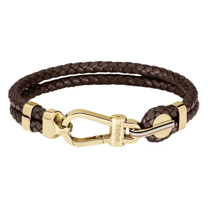 Hugo Boss Jewellery Men's Ares Prime Bracelet Brown Leather & Gold Steel 1580700M