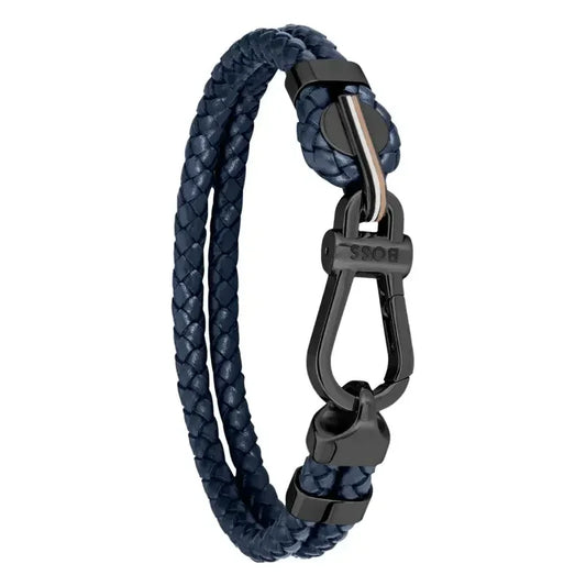 Hugo Boss Jewellery Men's Ares Blue Leather & Black Steel Bracelet 1580701M