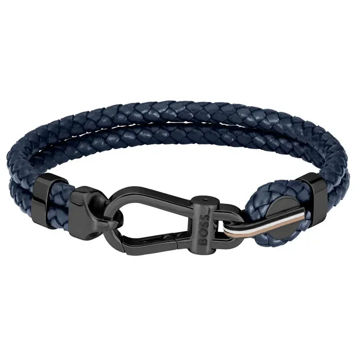 Hugo Boss Jewellery Men's Ares Blue Leather Black Steel Bracelet