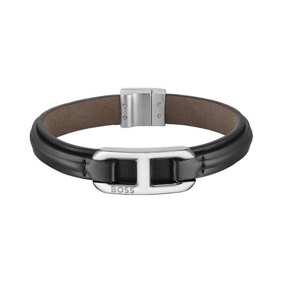 Hugo Boss Jewellery Men's Kode Collection Bracelet With Black Leather
