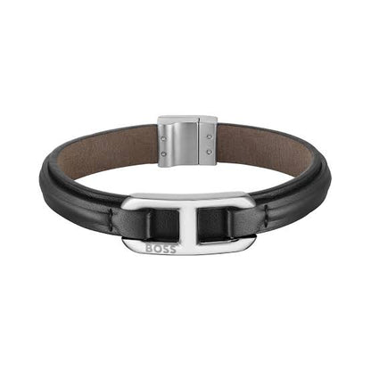 Hugo Boss Jewellery Men's Kode Collection Bracelet With Black Leather