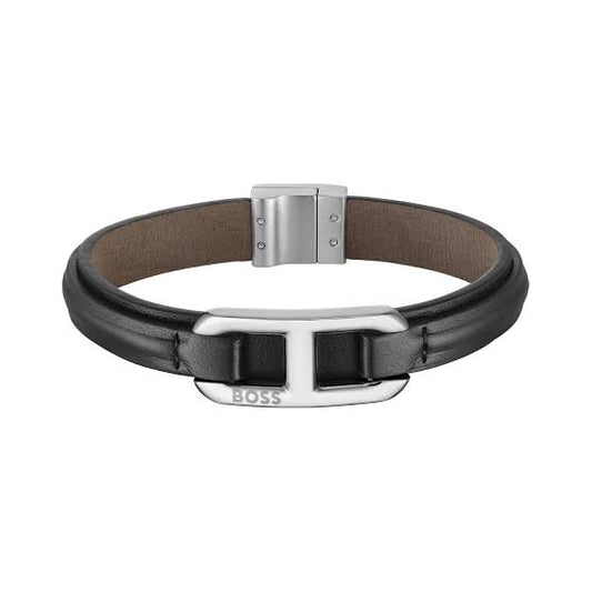 Hugo Boss Jewellery Men's Kode Collection Bracelet With Black Leather
