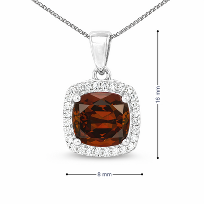 June Birthstone Rhodolite Color CZ Cushion Pendant In Sterling Silver
