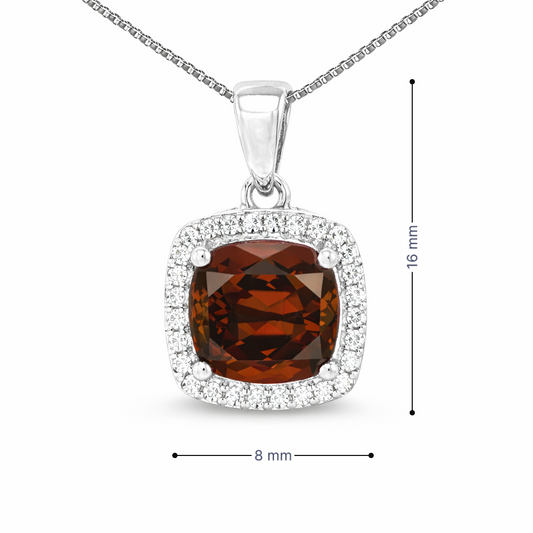 June Birthstone Rhodolite Color CZ Cushion Pendant In Sterling Silver