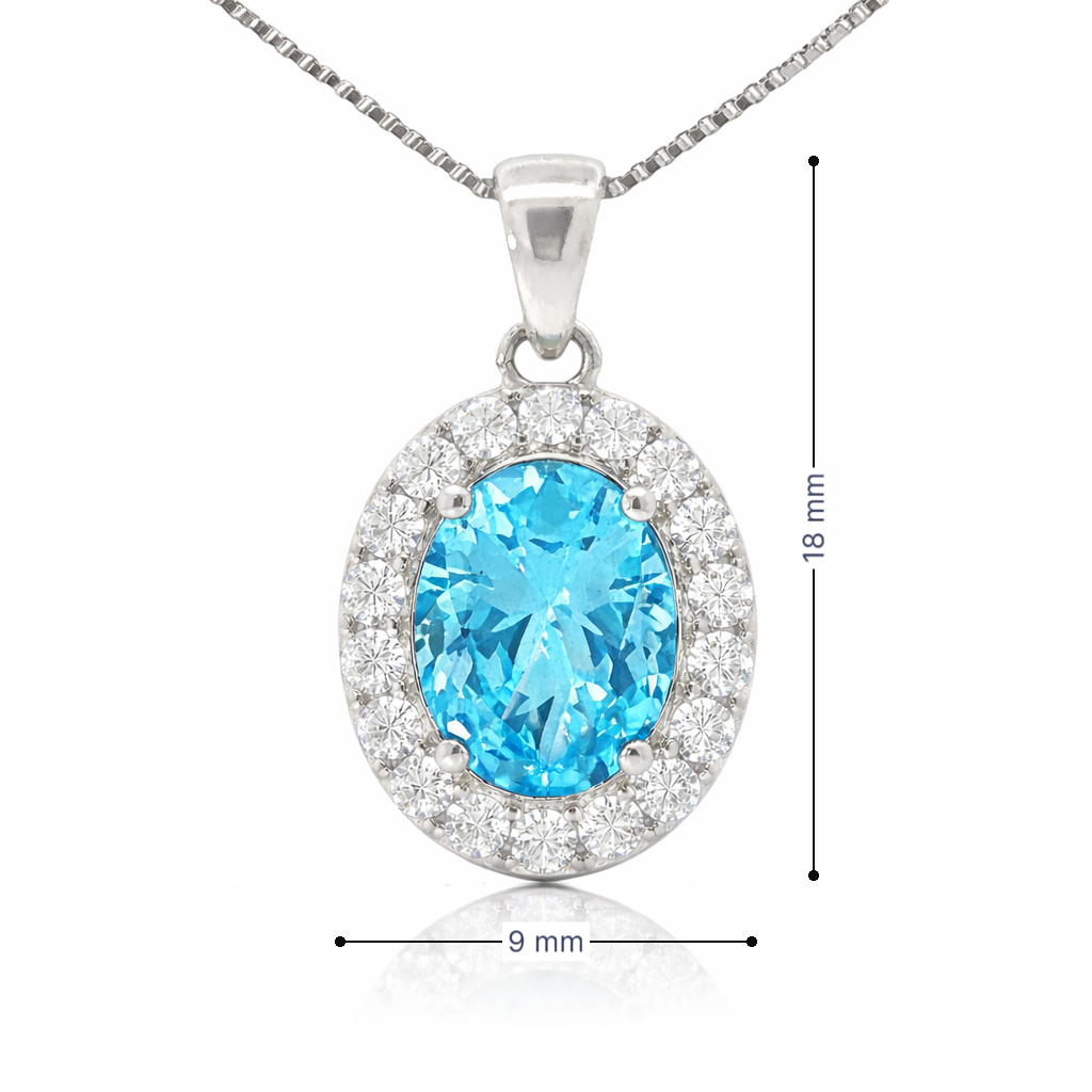 March Birthstone Aquamarine Color CZ Pendant in Sterling Silver