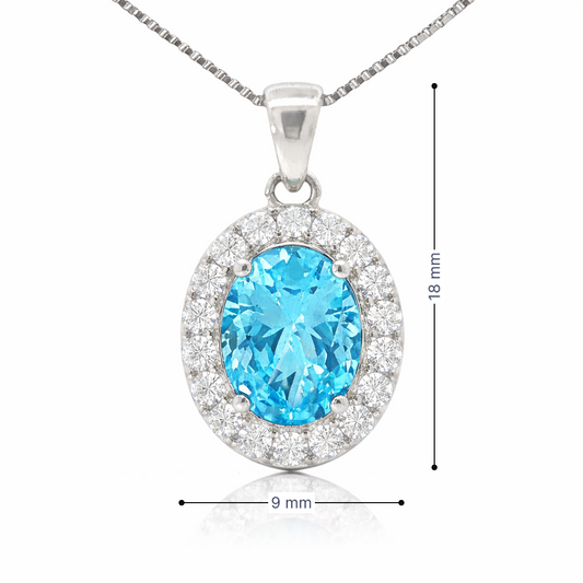 March Birthstone Aquamarine Color CZ Pendant in Sterling Silver