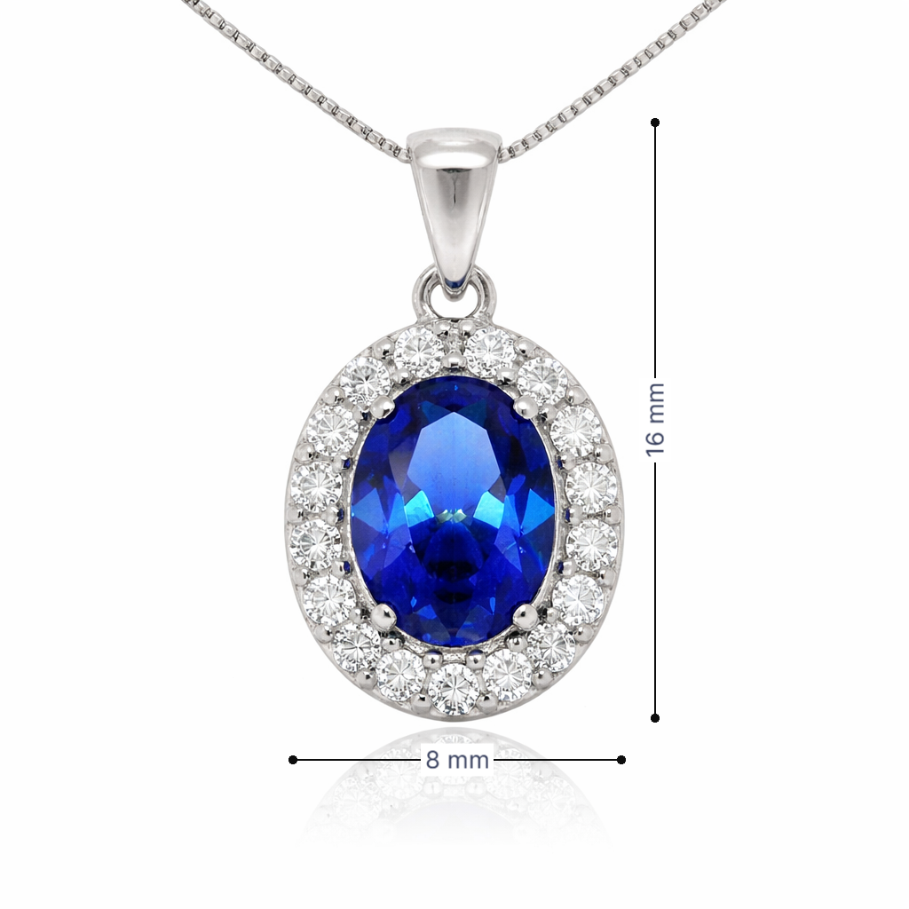 September Birthstone Color CZ Oval Pendant in Sterling Silver