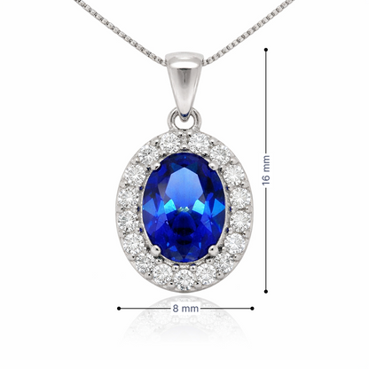 September Birthstone Color CZ Oval Pendant in Sterling Silver