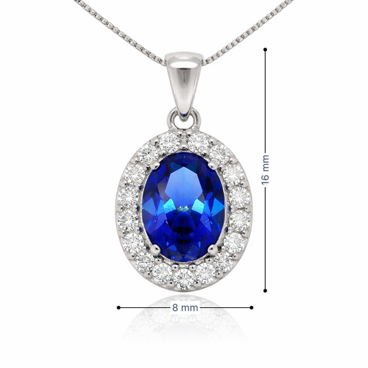 September Birthstone Color CZ Oval Pendant in Sterling Silver