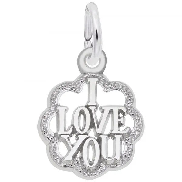 I Love You with Scalloped Border Sterling Silver Charm
