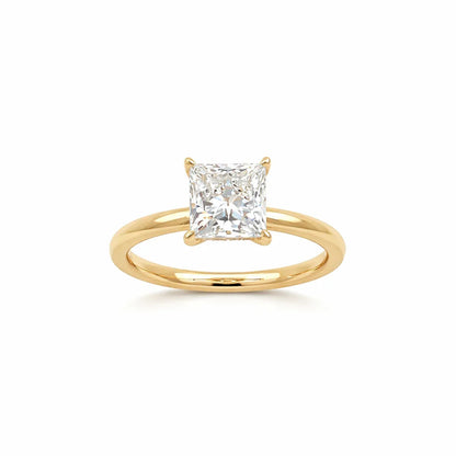 2.27 TDW Lab Grown Diamond 14K Yellow Gold Princess Solitaire Ring with Hidden Halo