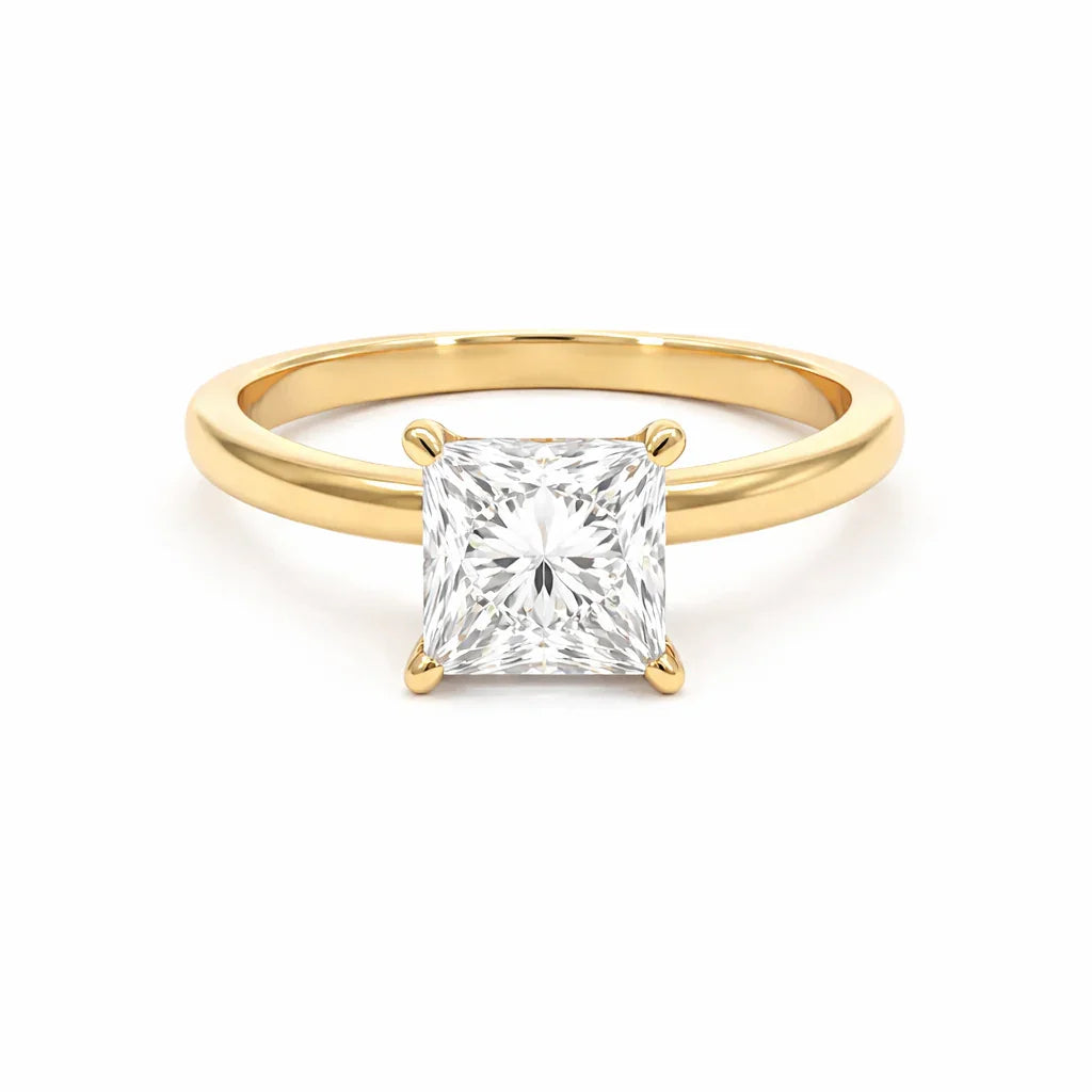 2.27 TDW Lab Grown Diamond 14K Yellow Gold Princess Solitaire Ring with Hidden Halo