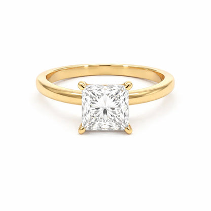 2.27 TDW Lab Grown Diamond 14K Yellow Gold Princess Solitaire Ring with Hidden Halo