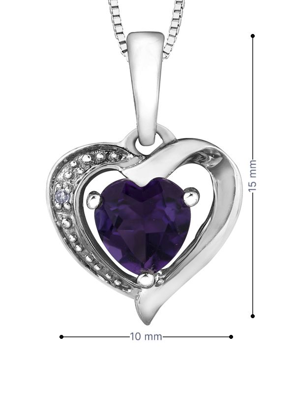 10K White Gold Amethyst &amp; Diamond Heart Pendant