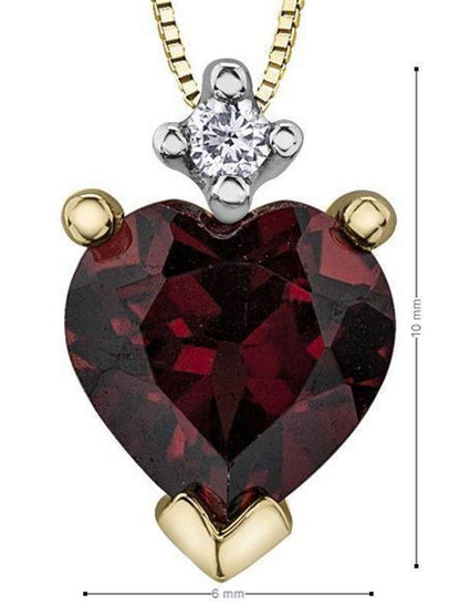 10K Yellow Gold Garnet Heart and DiamondPendant