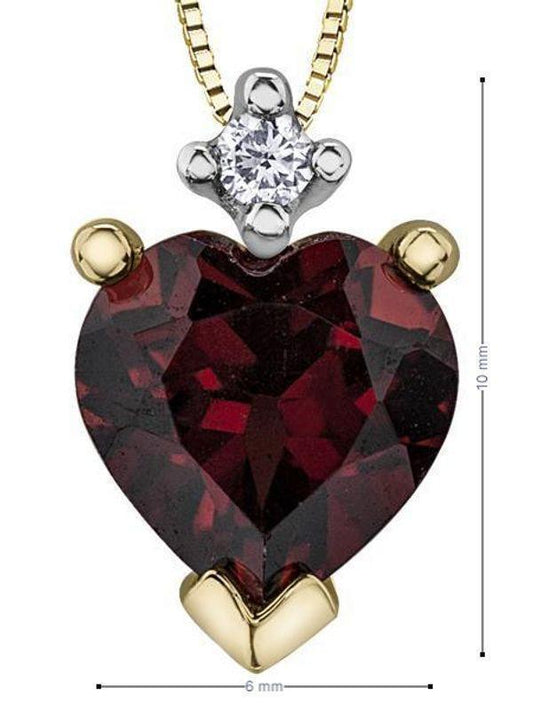 10K Yellow Gold Garnet Heart and DiamondPendant