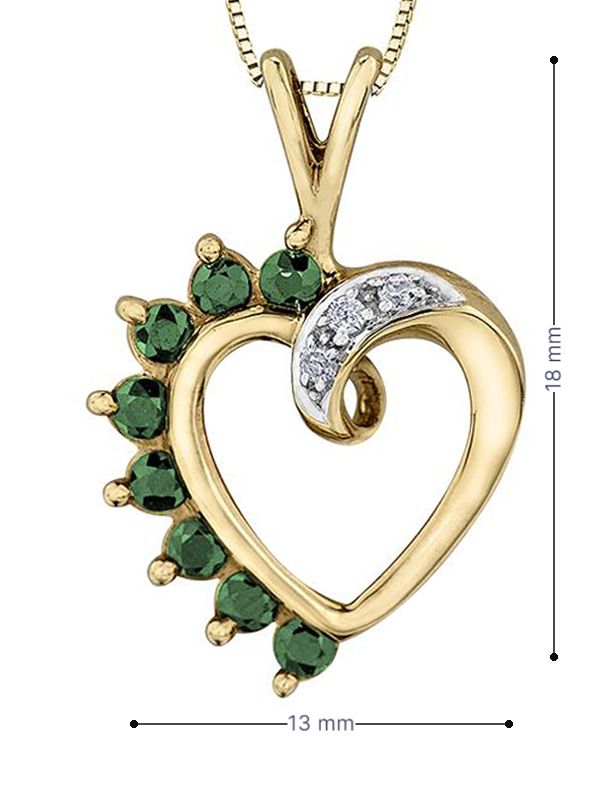 10K Yellow Gold Emerald &amp; Diamond Heart Pendant