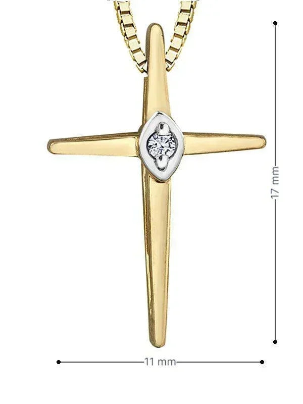 10K Yellow Gold 0.15TDW Diamond Cross Pendant with Chain