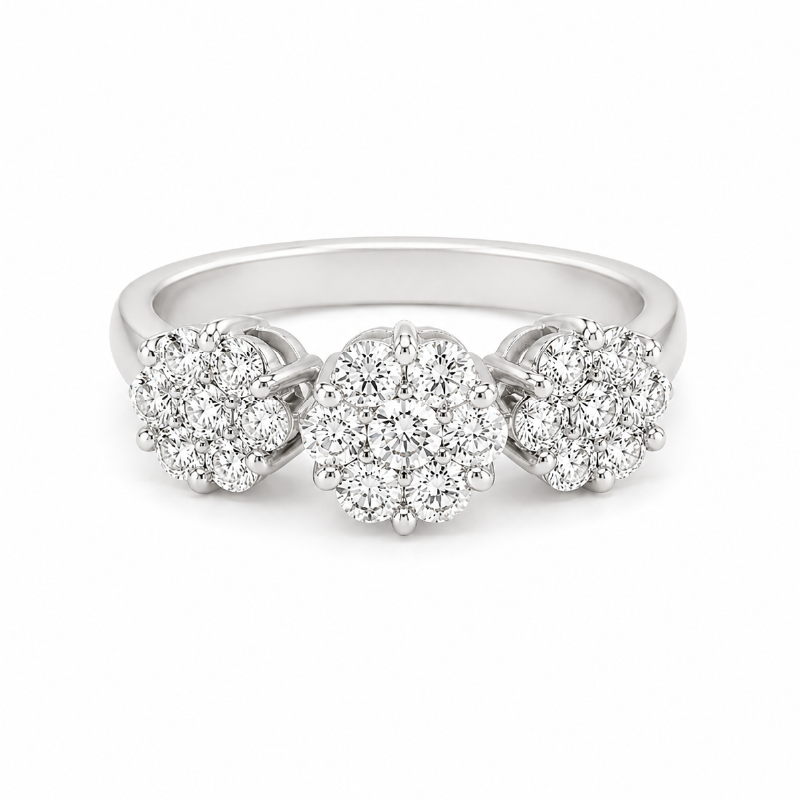 1.00CT Diamond Flower Ring in 14K White Gold