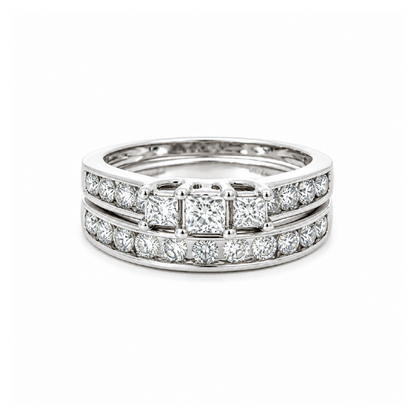 10K White Gold Bridal Diamond Ring Wedding Set with 1.00TDW Round Diamonds