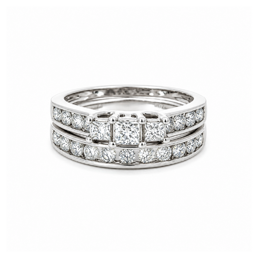10K White Gold Bridal Diamond Ring Wedding Set with 1.00TDW Round Diamonds
