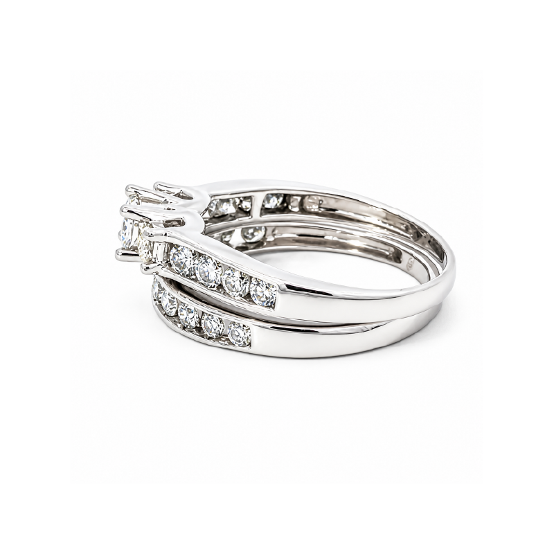 10K White Gold Bridal Diamond Ring Wedding Set with 1.03TDW Round Diamonds