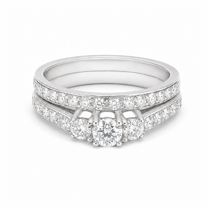 1.03CT Diamond Weddig Set in 14K White Gold