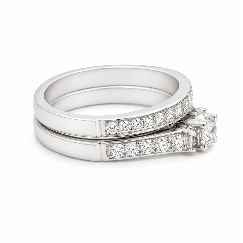 1.03CT Diamond Weddig Set in 14K White Gold