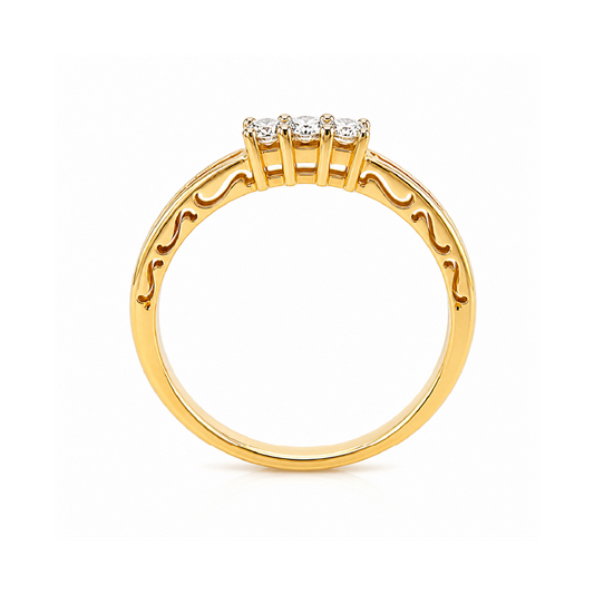 14K Yellow Gold 0.09TDW Diamond Past Present Future Ring
