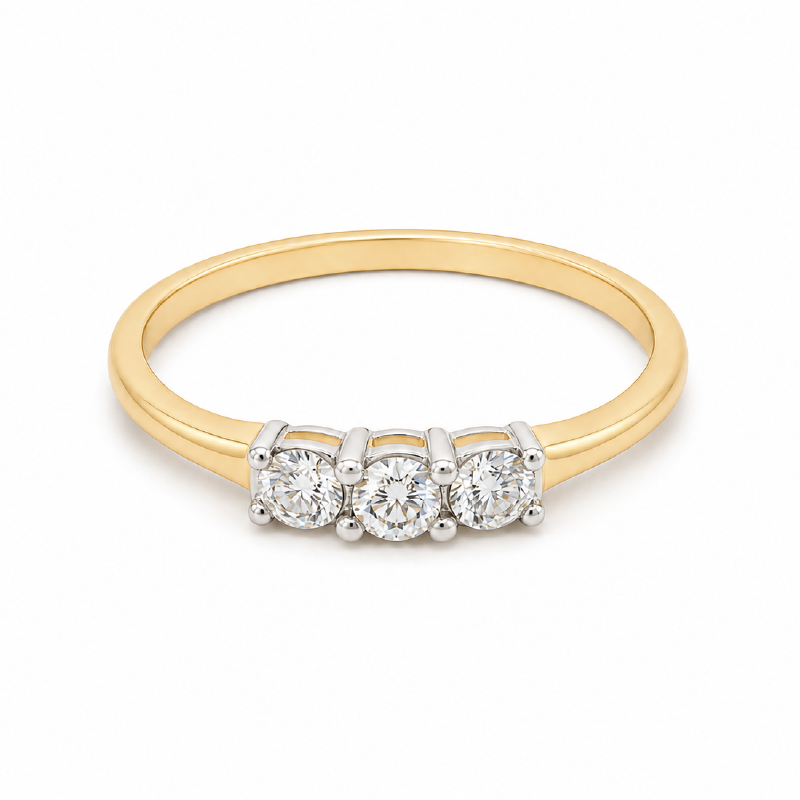 0.26CT Diamond 14K Yellow Gold Past Present & Future Ring