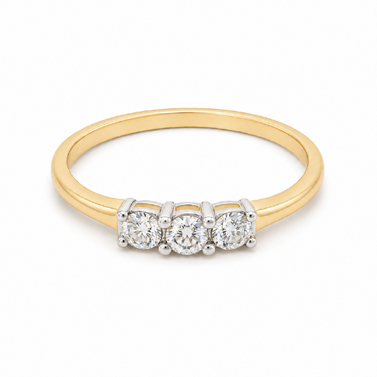 0.26CT Diamond 14K Yellow Gold Past Present & Future Ring