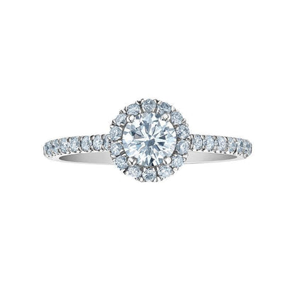 14K White Gold 0.84tdw Lab Grown Round Halo Diamond Engagement Ring With Side Diamonds