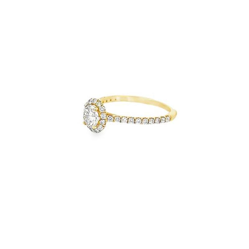 14K Yellow Gold 0.84tdw Lab Grown Halo Diamond Engagement Ring