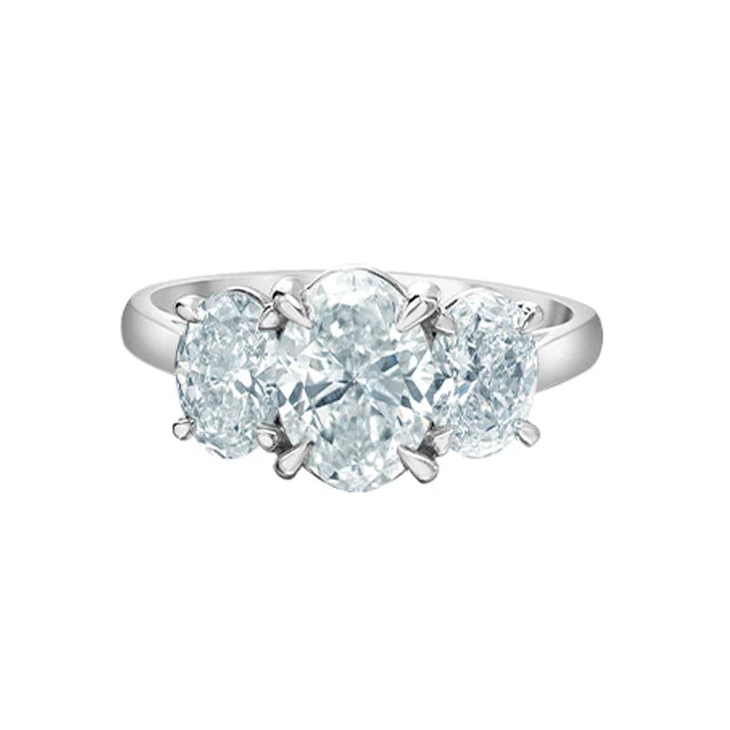 14K White Gold 2.61TDW Lab Grown Oval Cut Diamond Three-Stone Ring