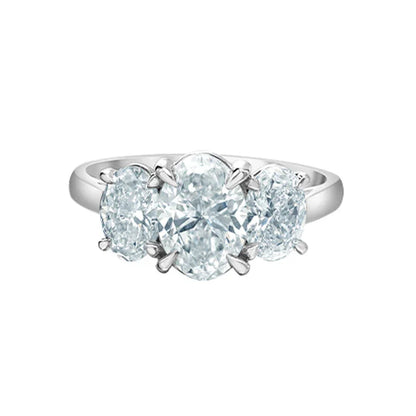 14K White Gold 2.61TDW Lab Grown Oval Cut Diamond Three-Stone Ring
