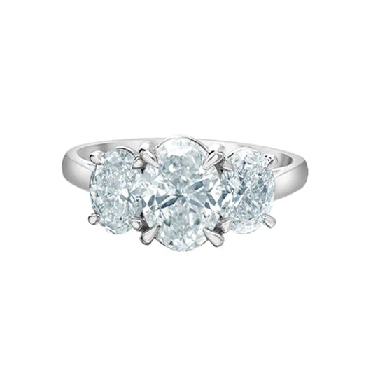 14K White Gold 2.61TDW Lab Grown Oval Cut Diamond Three-Stone Ring