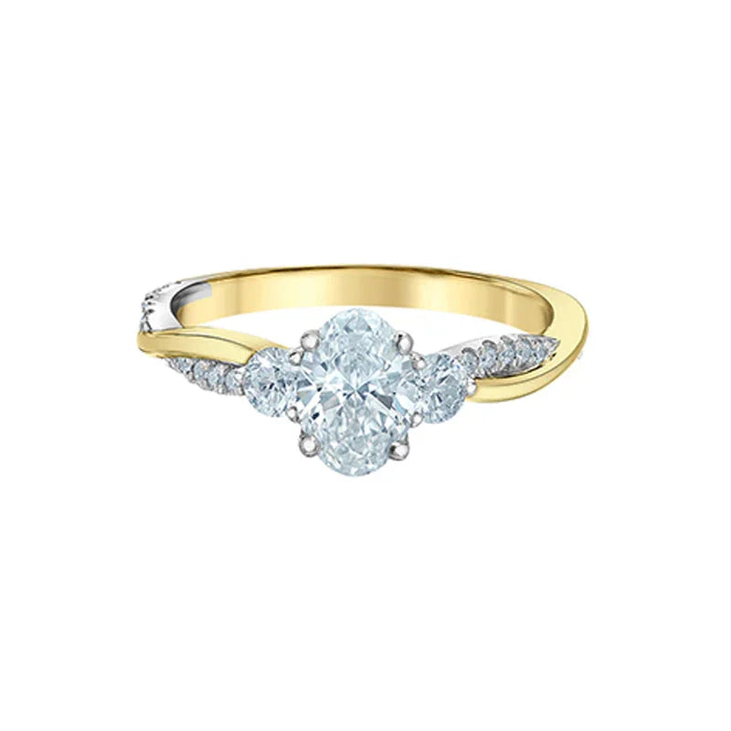 1.53TDW Lab-Grown Oval Diamond Ring in 14K Yellow and White Gold