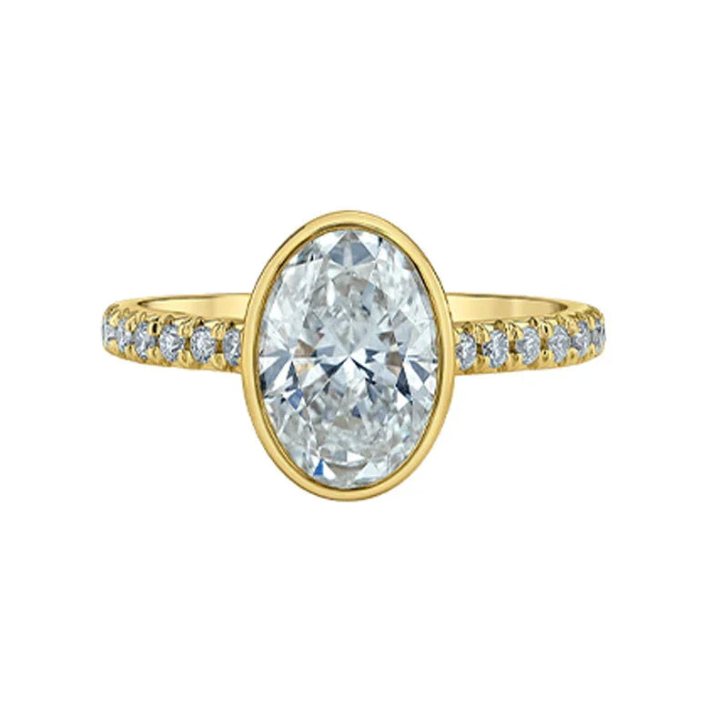 2.06ct Oval Lab Grow Diamond Ring with Side Stones in 14K Yellow Gold