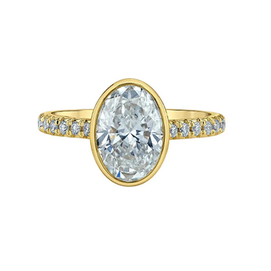 2.06ct Oval Lab Grow Diamond Ring with Side Stones in 14K Yellow Gold