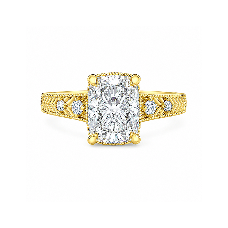 3.14TDW Lab Grown Diamond Cushion Cut Ring in 14K Yellow Gold