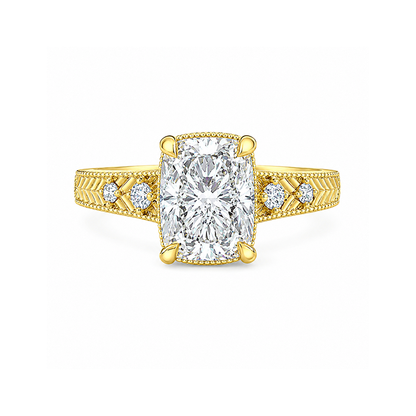 3.14TDW Lab Grown Diamond Cushion Cut Ring in 14K Yellow Gold