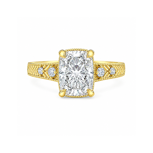 3.14TDW Lab Grown Diamond Cushion Cut Ring in 14K Yellow Gold