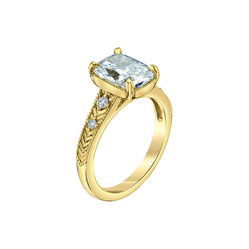 3.14TDW Lab Grown Diamond Cushion Cut Ring in 14K Yellow Gold 