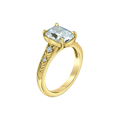 3.14TDW Lab Grown Diamond Cushion Cut Ring in 14K Yellow Gold 